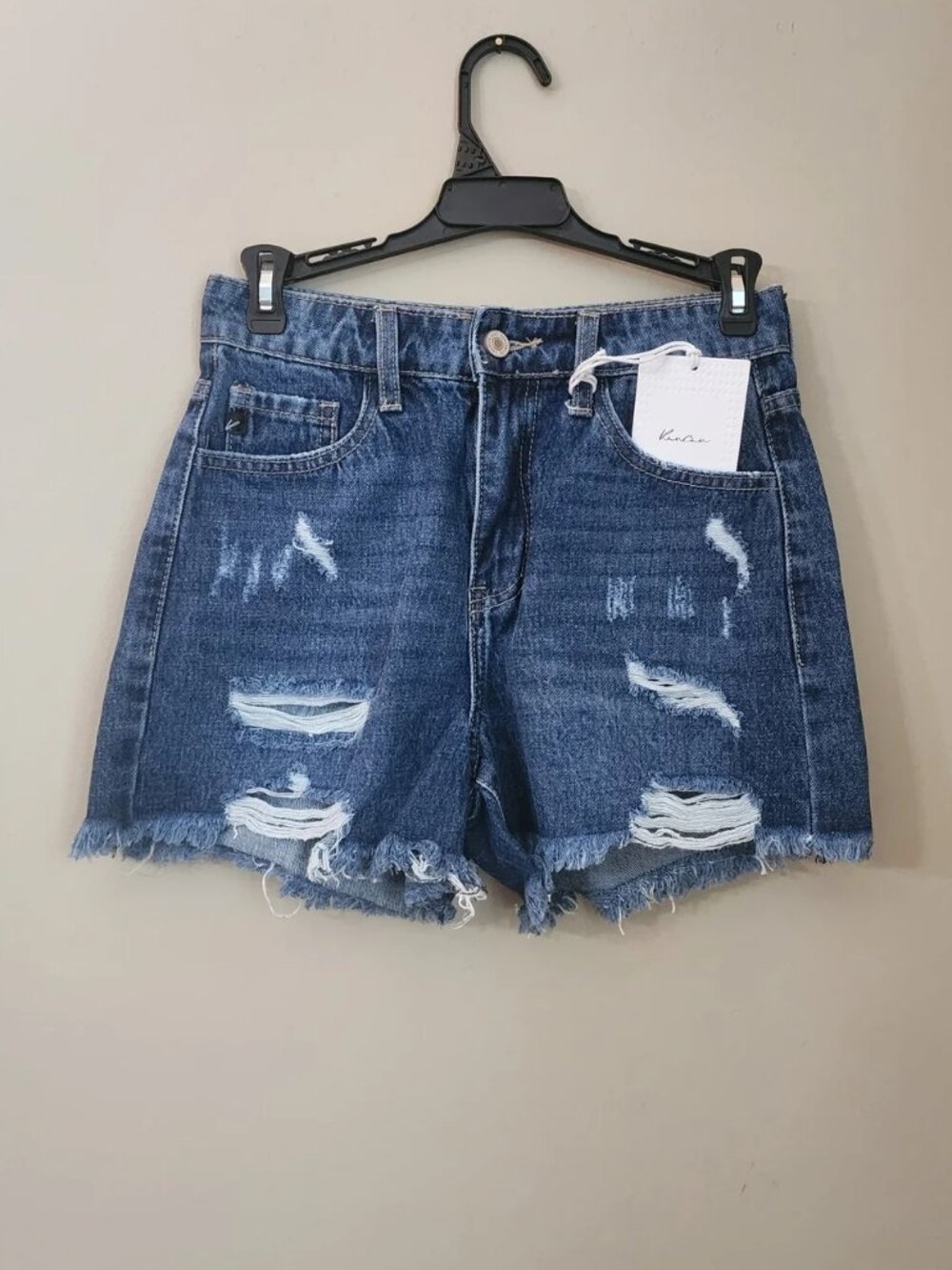 KanCan Dark Blue Distressed Denim Hight Rise Shorts Women Size 23